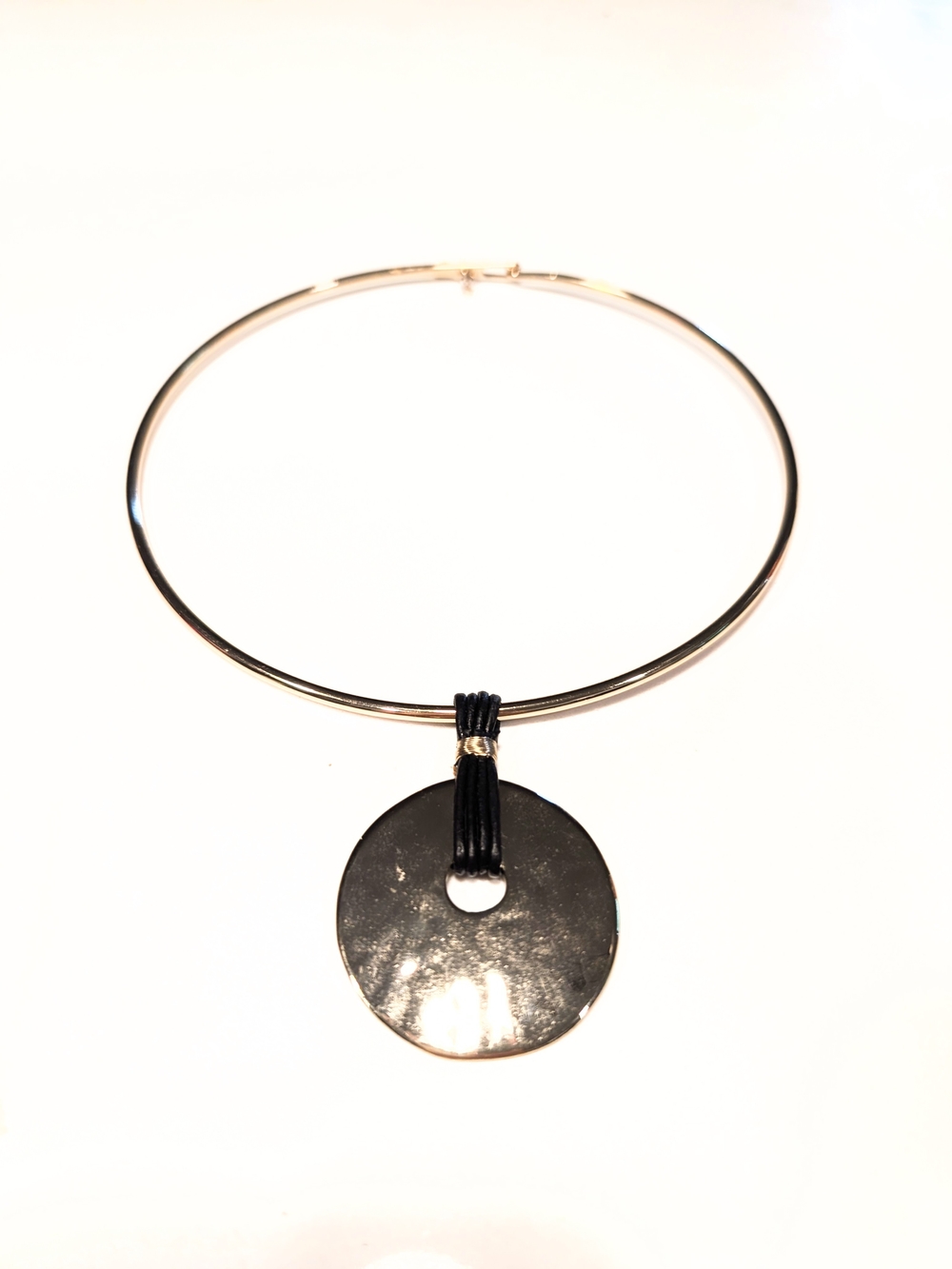 Vintage ALM SOHO Modernist Gold Collar Disc Pendant Necklace